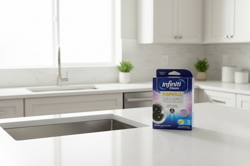 Infiniti Clean disposal cleanser and freshener packaging on a white background