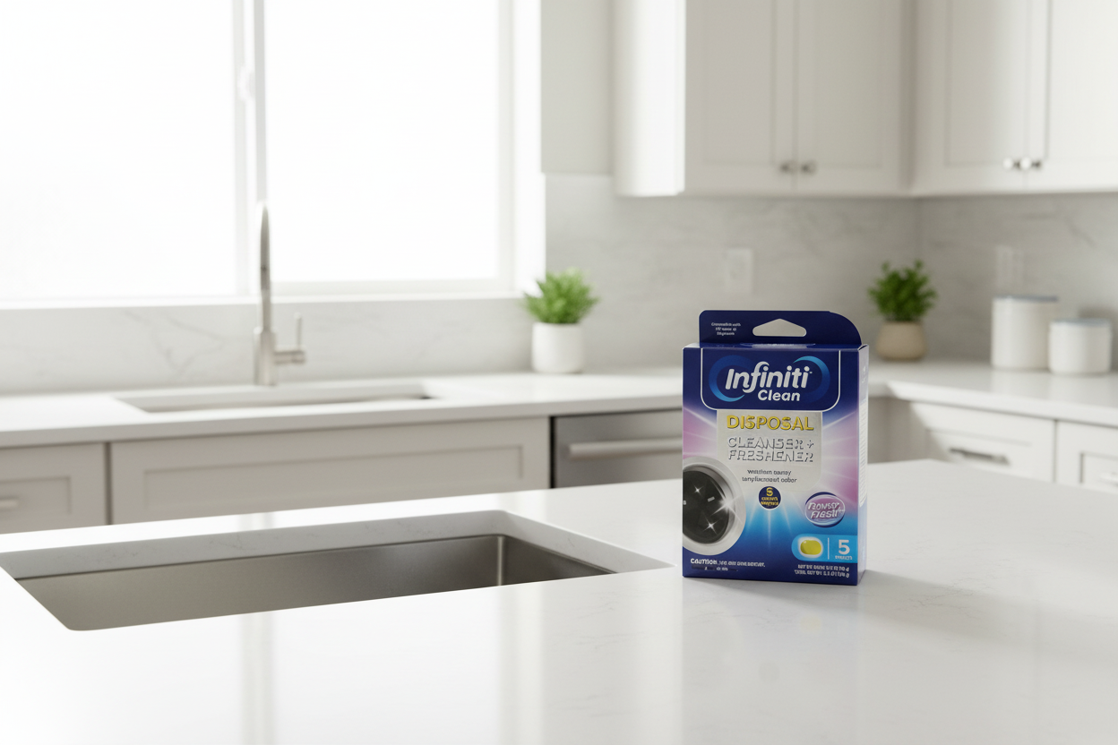 Infiniti Clean disposal cleanser and freshener packaging on a white background