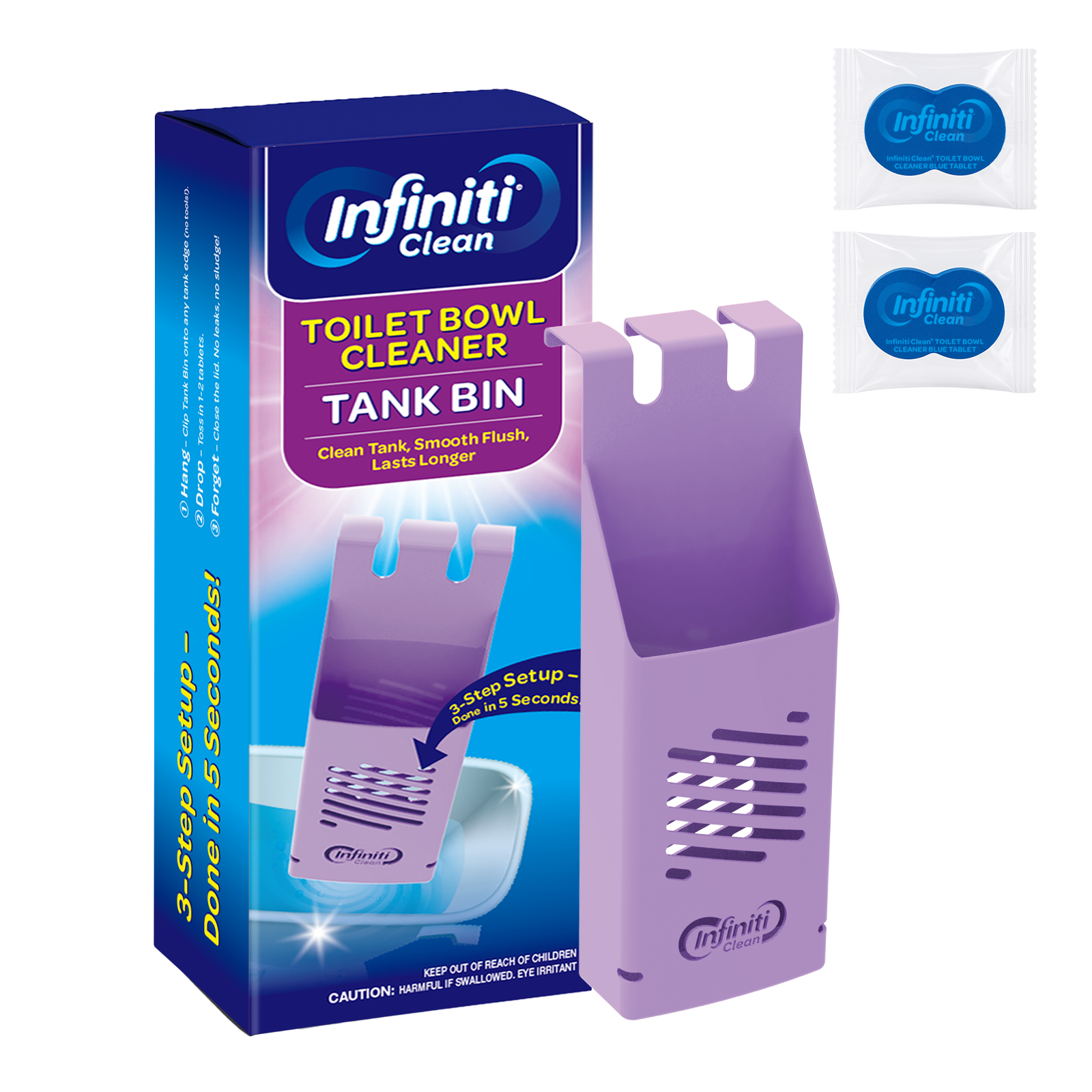 Toilet Tank Tablet Holder with 2 Blue Toilet Bowl Tablets