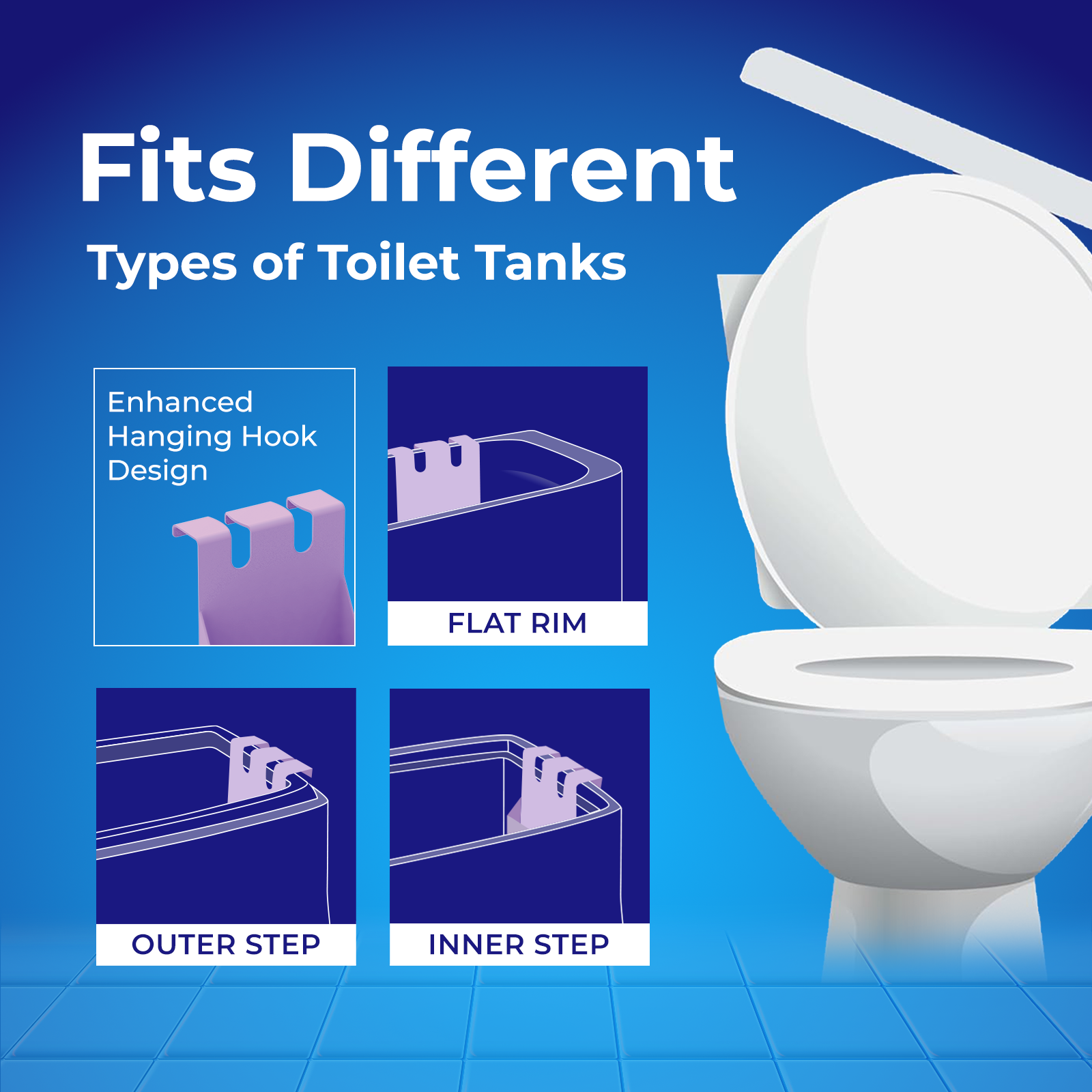 Toilet Tank Tablet Holder with 2 Blue Toilet Bowl Tablets