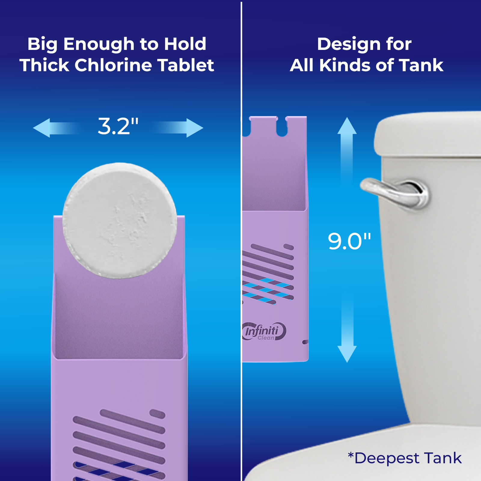 Toilet Tank Tablet Holder with 2 Blue Toilet Bowl Tablets